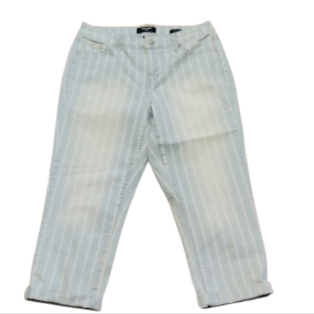Nine West Capri Jeans Womens 8 Christie Light Wash Stripe Blue White